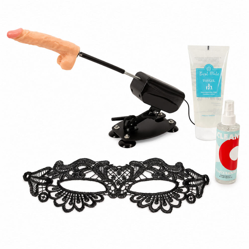 Lights, Camera, Action - Creator-sæt med sexmaskine, maske, glidecreme og toy cleaner